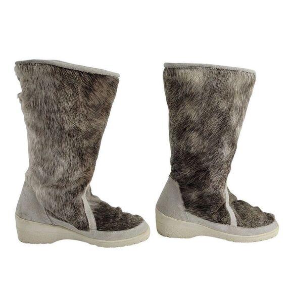 Winter Boots Sherpa Lined Rubber Sole Leather Reindeer Fur Calf Height Sz 7.5 - Picture 5 of 12